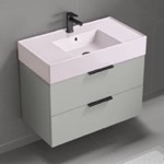 Nameeks DERIN273 Pink Sink Bathroom Vanity, Wall Mounted, Modern, 32 Inch, Grey Mist